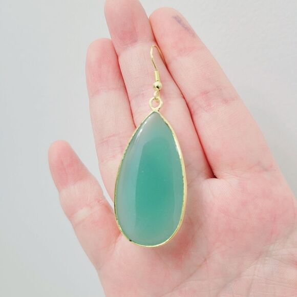 Brand New Khloe Gold & Jade Colour Earrings - Picture 3 of 7